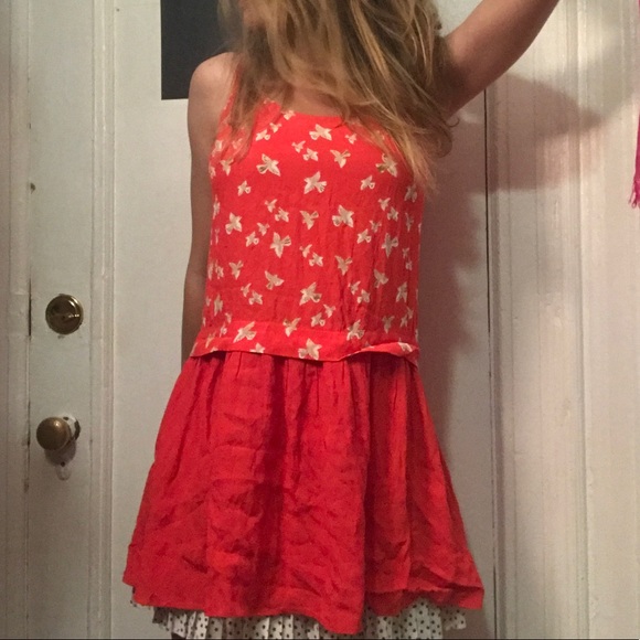 👑 orange coral sparrow bird drop waist dress fly free - Picture 2 of 8